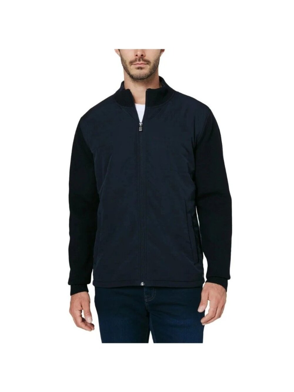 Infinity Men's L Blue Hybrid Quilted Insulated Sweater Jacket Navy M0957